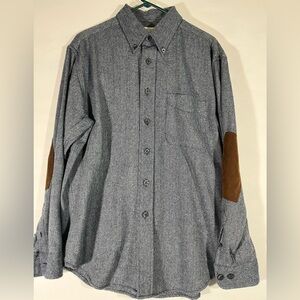 TURNBURY WOOL BLEND SHIRT‎ JACKET W/BROWN SUEDE ELBOW PADS M NAVY HERRINGBONE